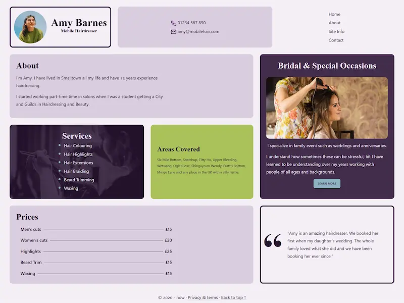 Screenshot of our bento demo website.